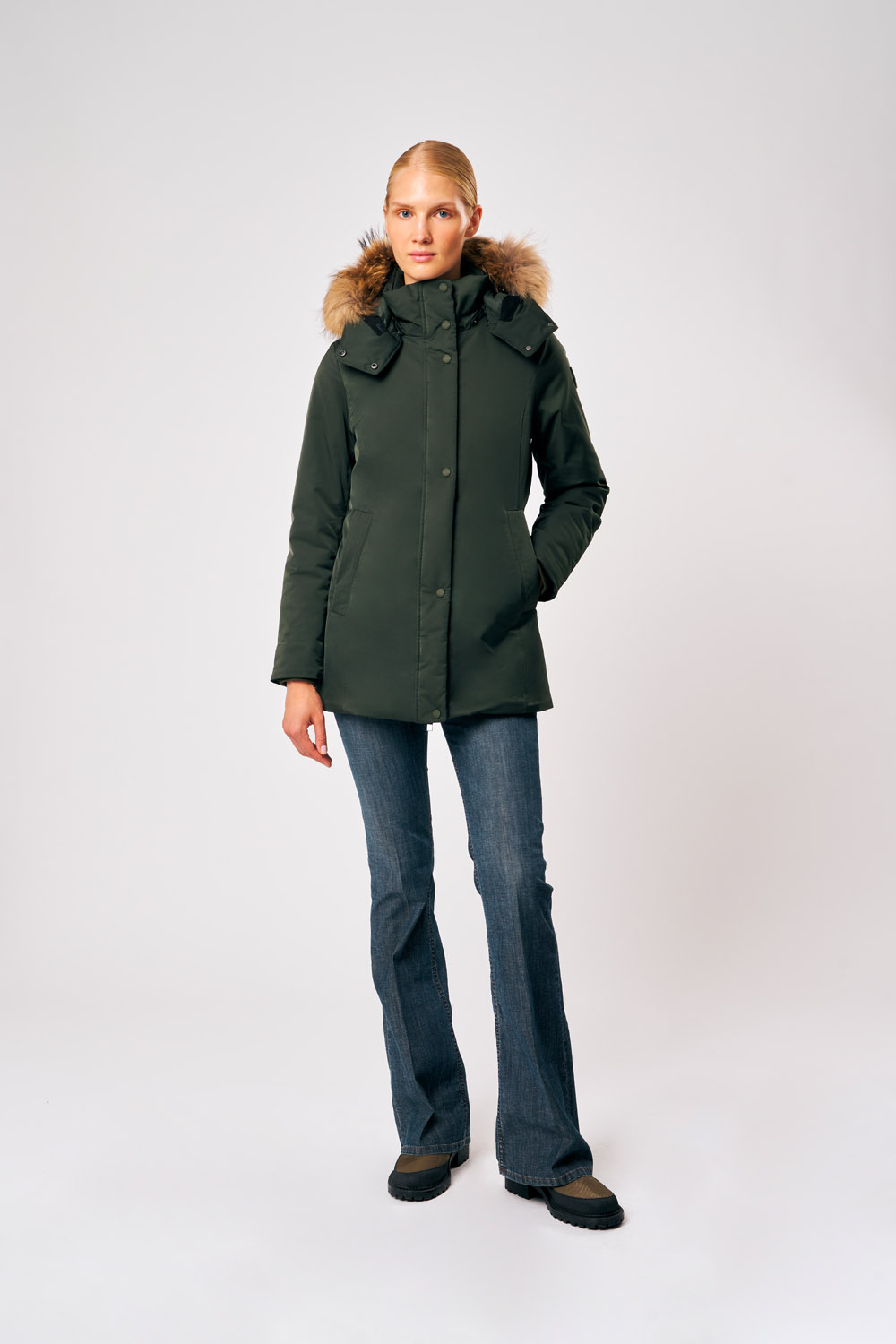 ciesse-luana-parka-damen-gr-n-kapuze-kunstfell-winterparka image 1