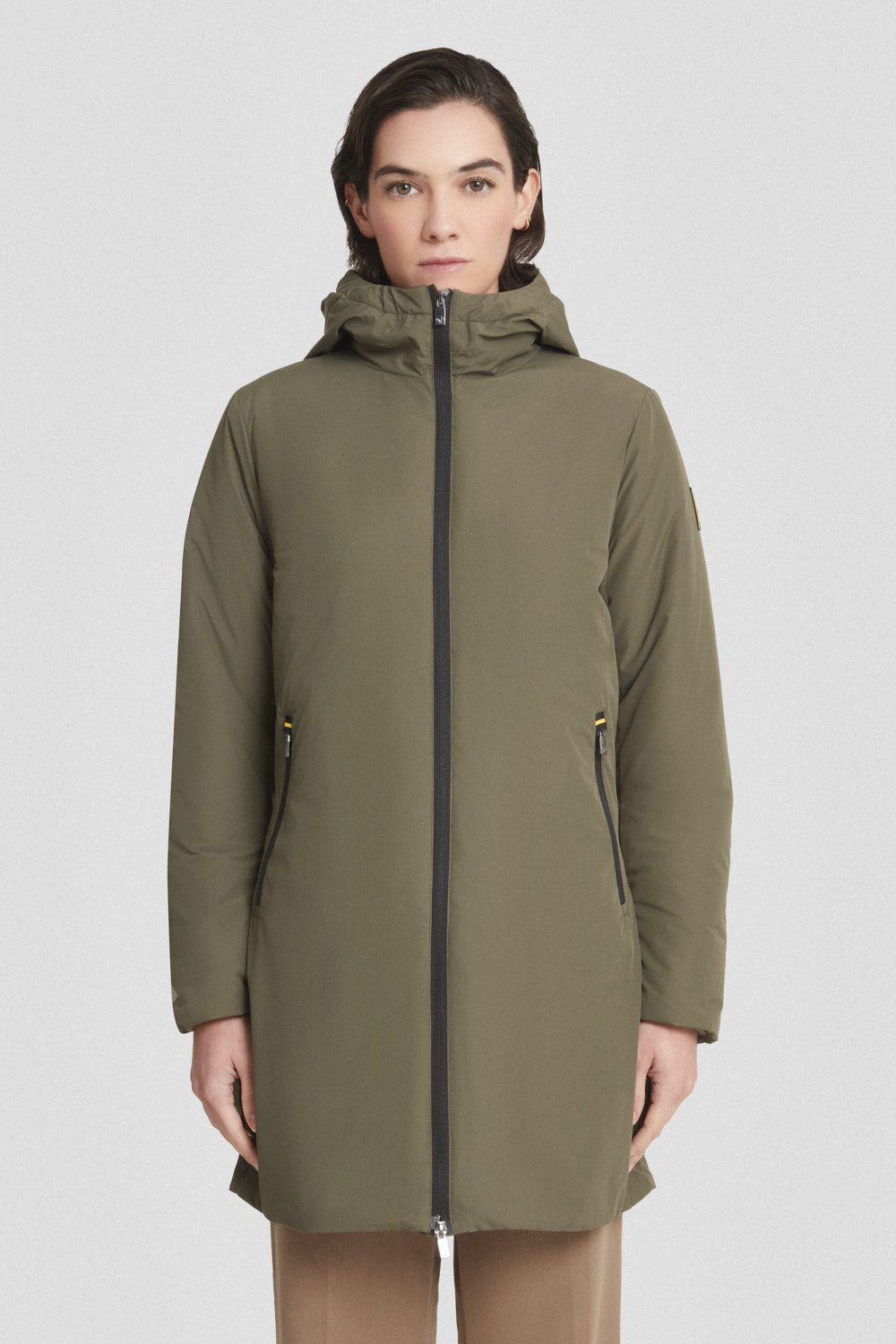 ciesse-winterjacke-lang-gr-n-kapuze-wattiert-dwr image 2
