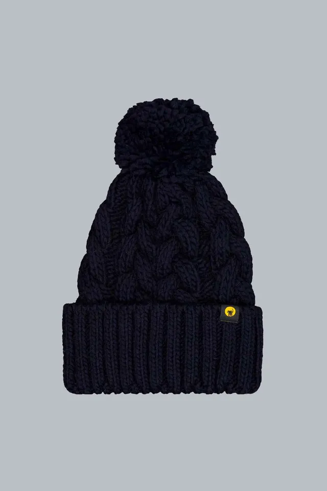 ciesse-scilly-strickm-tze-blau-mit-bommel-zopfmuster image 1