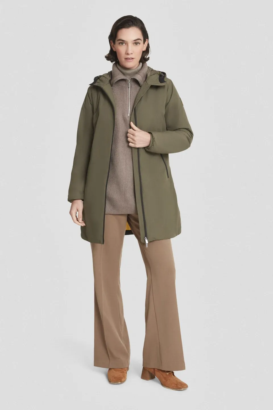 ciesse-winterjacke-lang-gr-n-kapuze-wattiert-dwr image 1