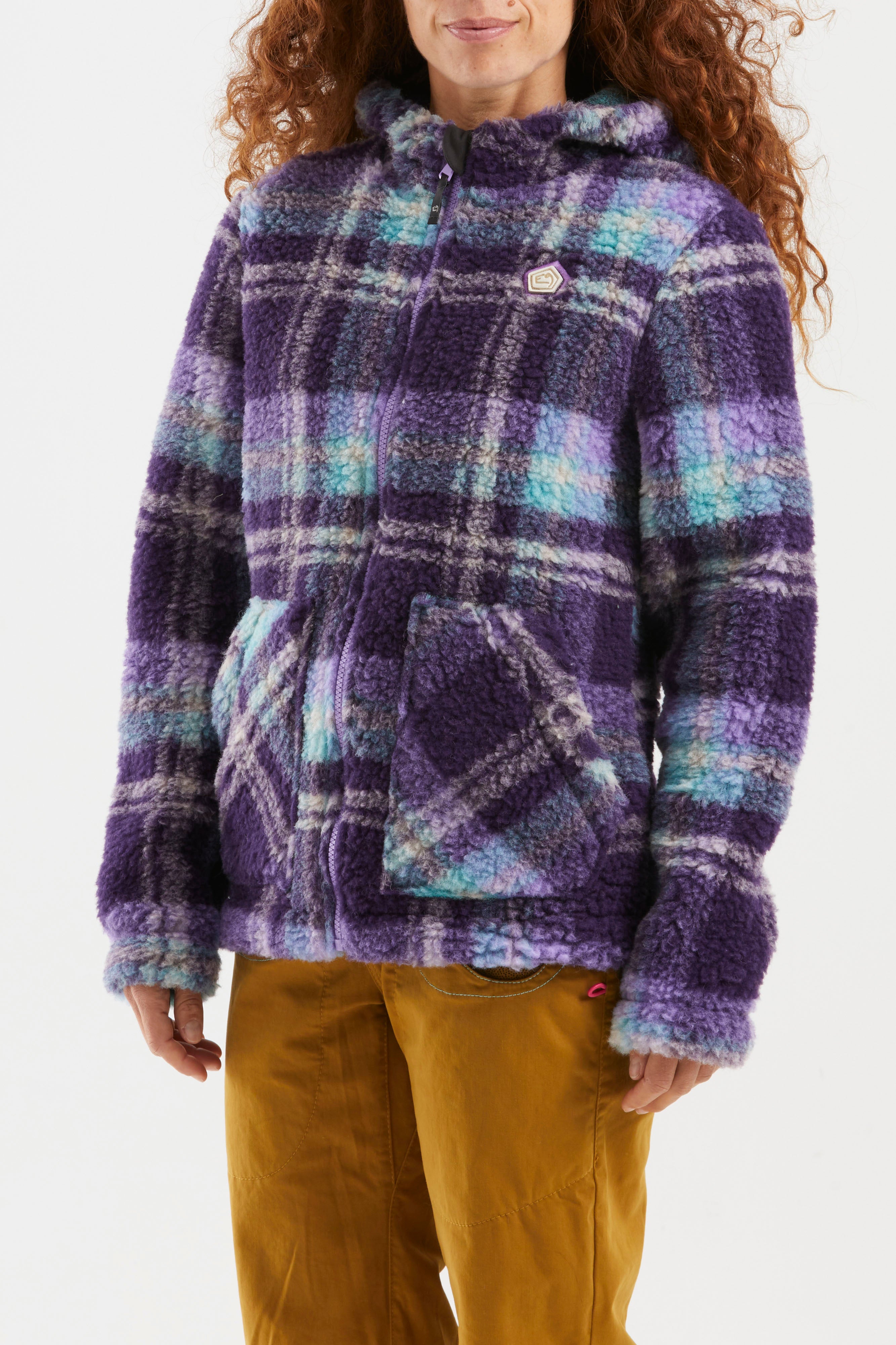 e9-anais-fleecejacke-fuxia-tartan-kariert-recycling-wolle image 1