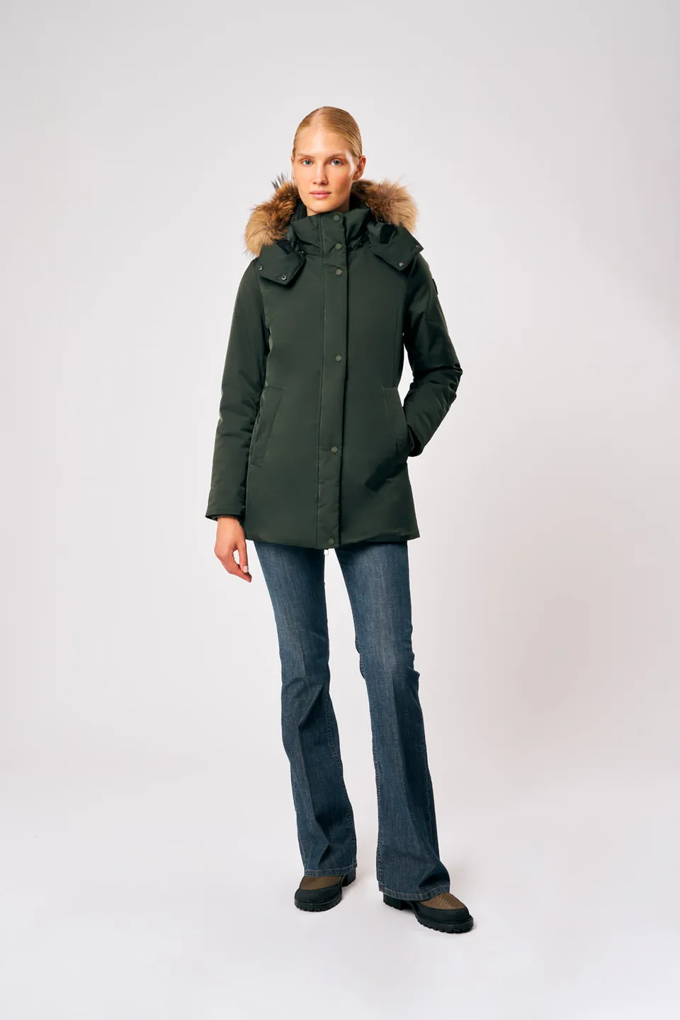ciesse-luana-parka-damen-gr-n-kapuze-kunstfell-winterparka image 1