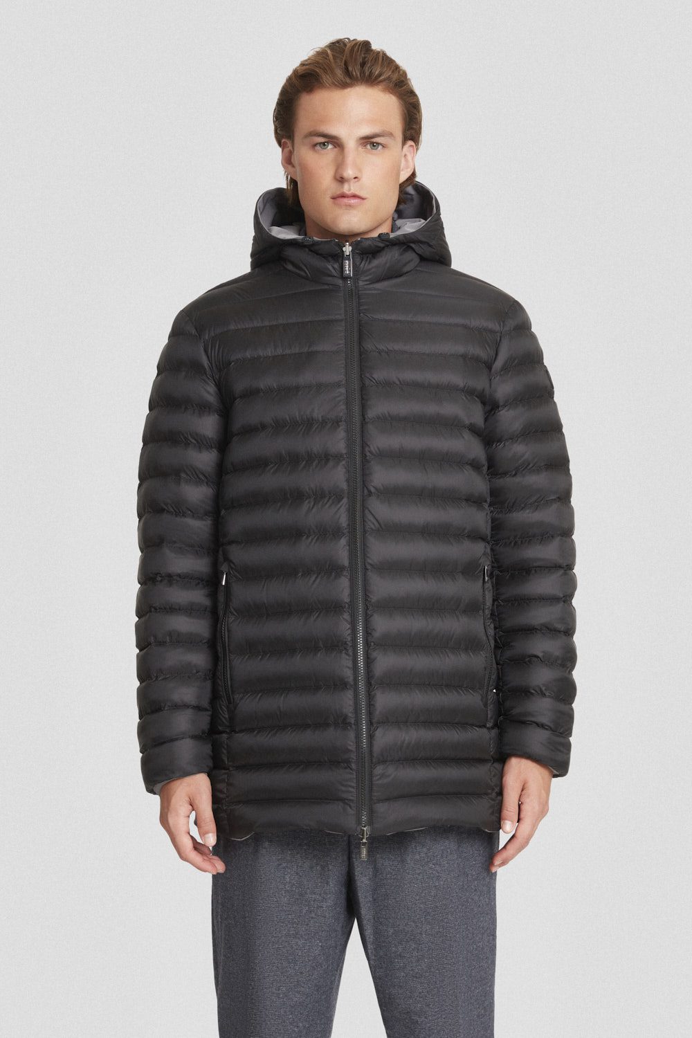 ciesse-daunenjacke-lang-grau-reversibel-800-fill-kapuze image 2